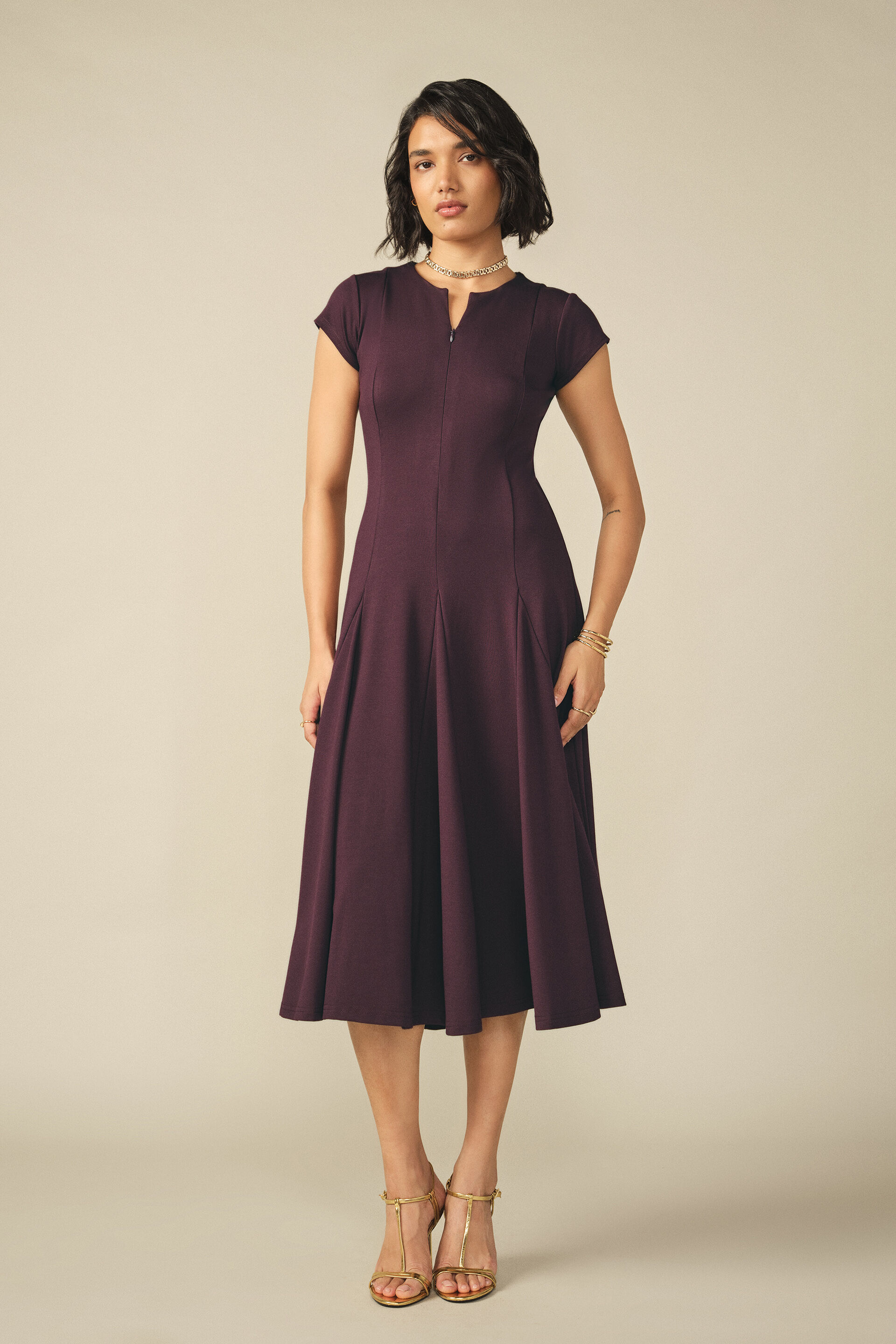 Godet Midi Dress in Plum